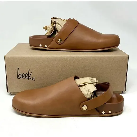 Beek Brant Leather Tan Brown Mules Clogs NIB - Picture 9 of 11